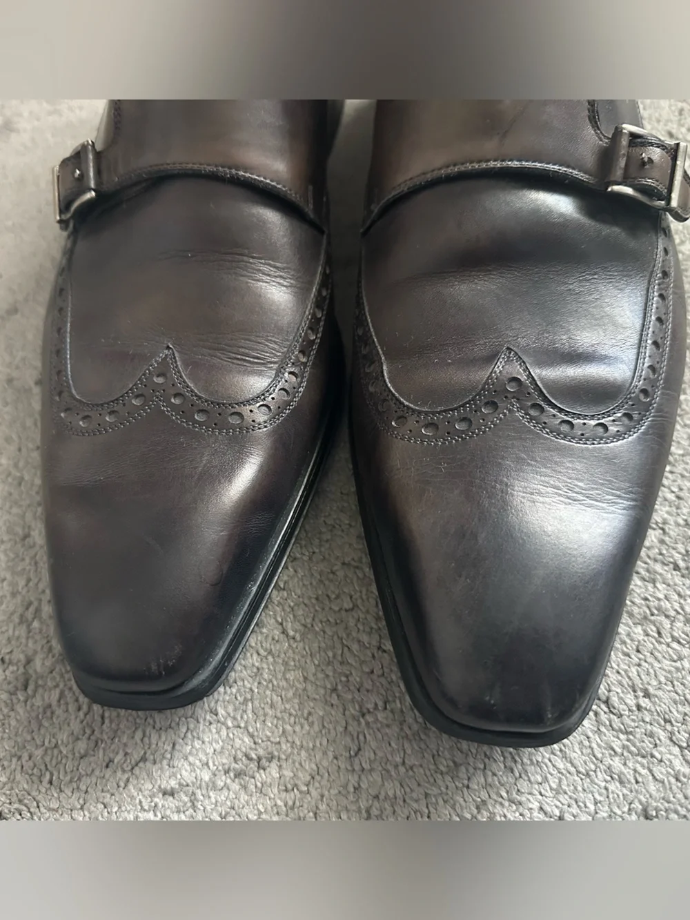 Magnanni Brown Leather Double Monk Strap Wingtip Oxford Shoes Men’s 9.5